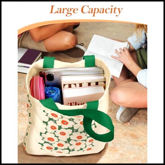 Heavy Canvas Tote Bag with Zipper Pocket Large Size Durable Chic Shopping - Picture 6 of 7